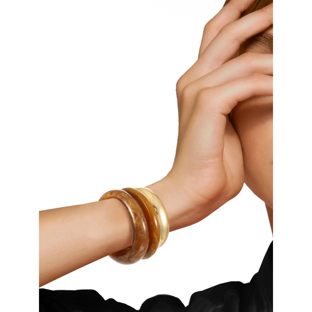 Time and Tru Women's Bangle Bracelet Set, 3 Piece, Gold-Tone and Brown (NWT)